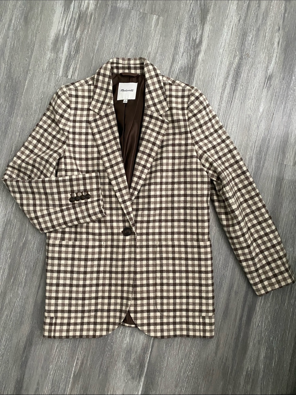 Madewell Larsen Blazer Undyed Wool Check Brown & Cream Plaid Single-Button $175 - Picture 2 of 13